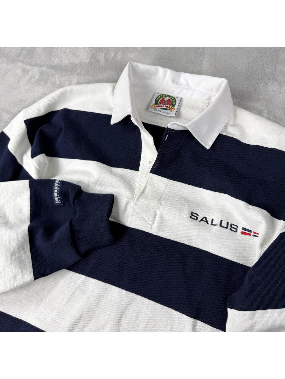 Vintage Barbarian Rugby Canada Long Sleeve Rugby Shirt Navy White L Heavyweight